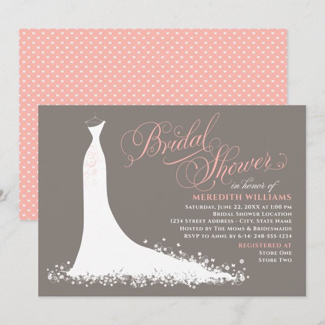 Invitation Élégant Blush chaud gris Mariage Gown spectacle nu (Devant / Derrière)