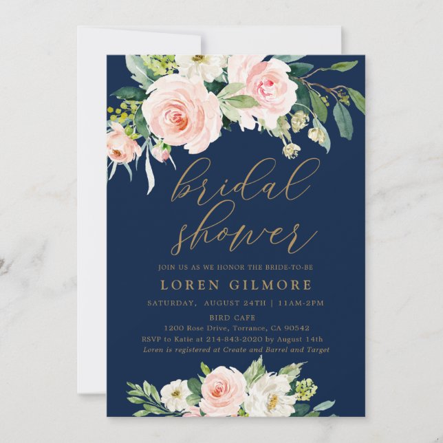 Invitation Elégant Blush et Fête des mariées florale de la Ma (Devant)