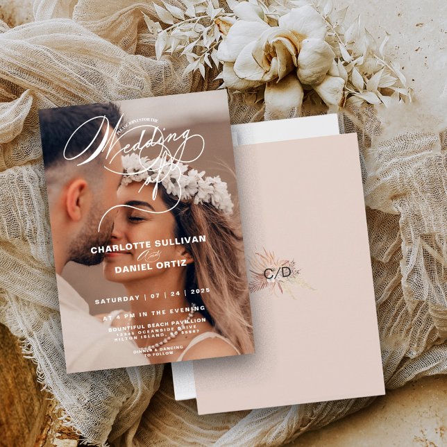 Invitation Élégant Blush Floral Boho Le Mariage De Photo (Créateur téléchargé)