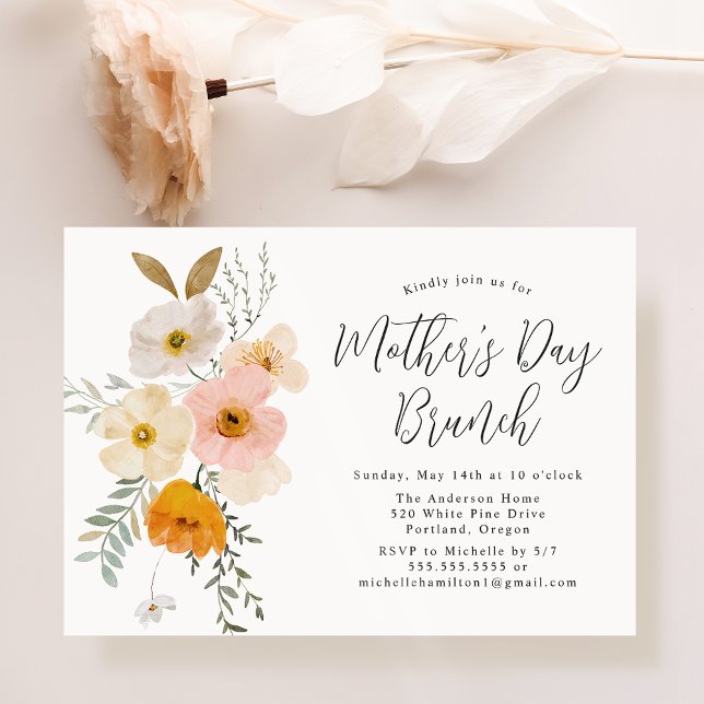 Invitation Elégant Blush Floral Fête des Mères Brunch (Créateur téléchargé)