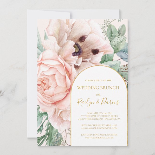 Invitation Elégant Blush Floral Garden Pastel Mariage Brunch (Devant)