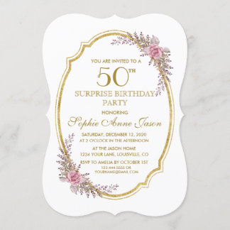 Invitation Elégant Blush Floral Gold 50e Surprix Anniversaire