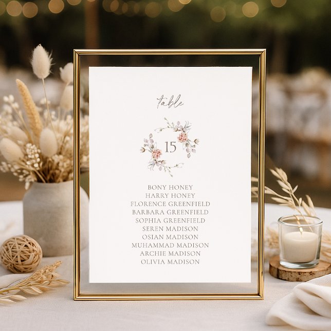 Invitation Elegant Blush Floral Monogram Table Seating Card (Créateur téléchargé)