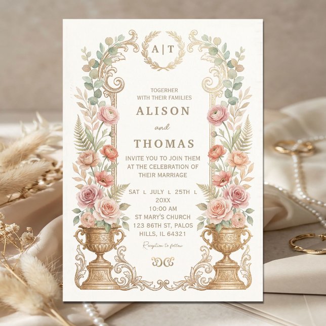 Invitation Elegant Blush Floral Wedding  (Elegant Blush Floral Wedding Invitation #vintagefantasymagicalwhimsicaldreamy #elegantpaintedwater)