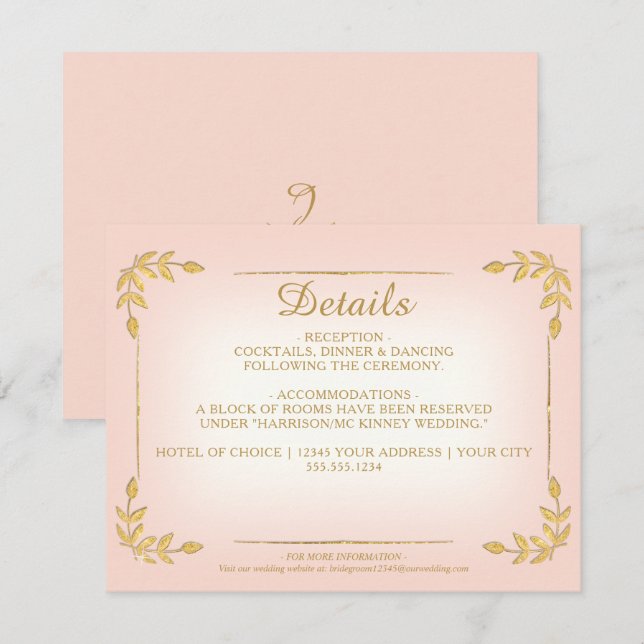 Invitation Elégant Blush Gold Greenery Classy Mariage Détails (Devant / Derrière)