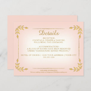 Invitation Elégant Blush Gold Greenery Classy Mariage Détails