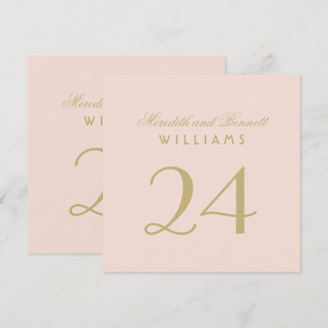 Invitation Élégant Blush Gold Mariage Monogramme Numéro de ta (Devant / Derrière)
