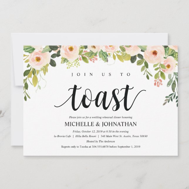 Invitation Élégant Blush Mariage Dîner de répétition Invitati (Devant)