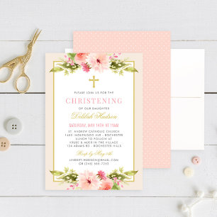 Invitation Elégant Blush or Floral Baby Girl Christening