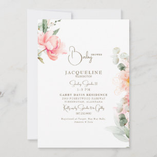 Invitation Elégant Blush Peonies Gold Texte fille Baby shower