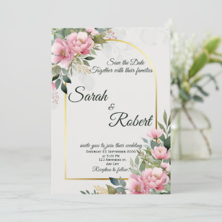 Invitation Elegant Blush Peony Floral Save The Date Card