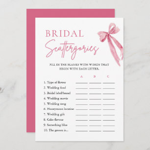 Invitation Élégant Blush Pink Bow Bridal Scattergories Jeu