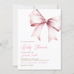 Invitation Elégant Blush Pink Bow Coquette Baby shower fille