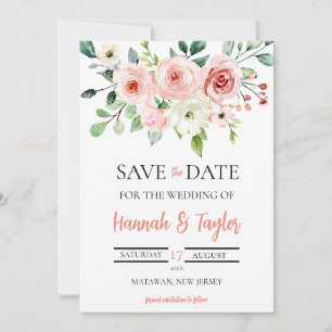 Invitation Élégant Blush Pink Floral enregistrer la date Mari