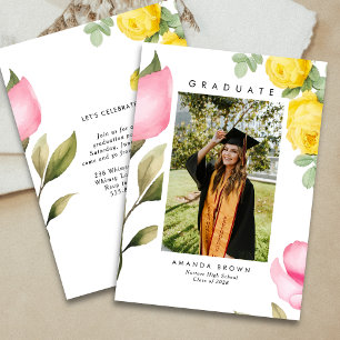 Invitation Élégant Blush Pink Floral Graduation Class 2025