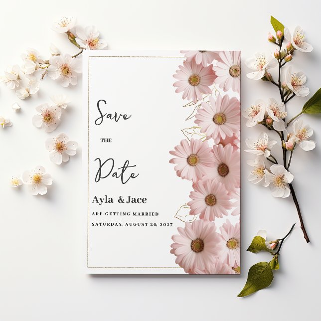 Invitation Elegant blush pink gold daisy floral Save the Date (Elegant blush pink gold daisy floral Save the Date)