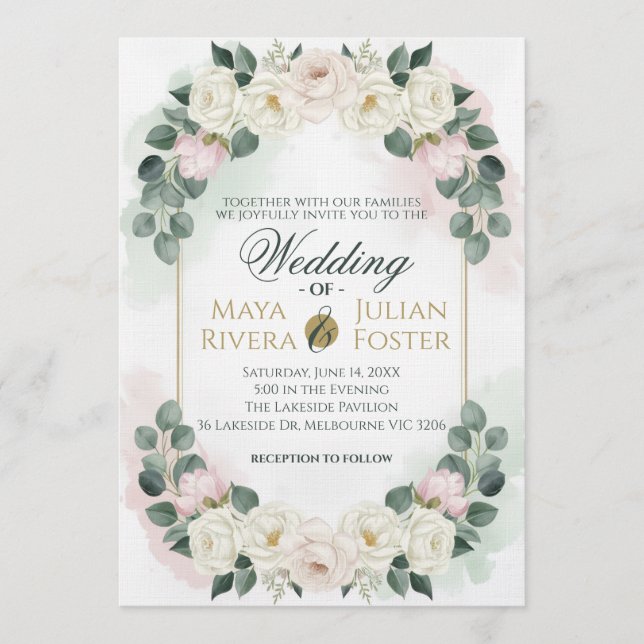 Invitation Elegant Blush Pink & Green Floral Wedding Invitati (Devant)