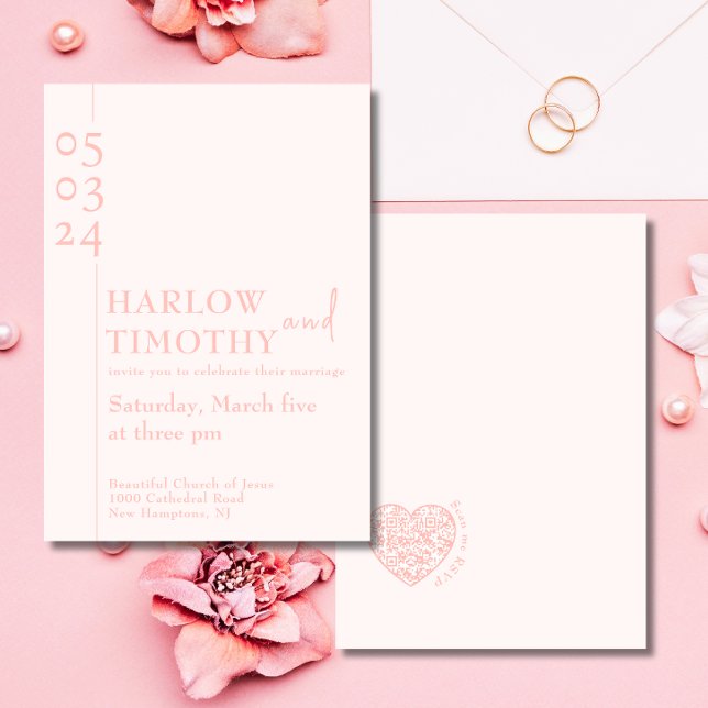 Invitation Élégant Blush Pink QR code Mariage de script moder (Créateur téléchargé)