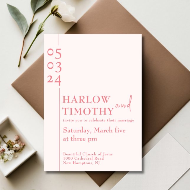 Invitation Élégant Blush Pink QR code Mariage de script moder (Créateur téléchargé)