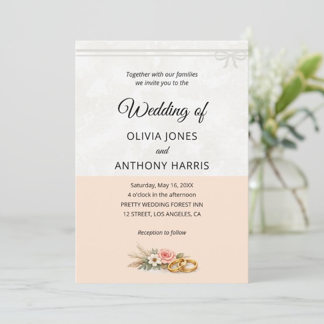 Invitation Elegant Blush Pink Rustic Floral Romantic Wedding  (Debout devant)