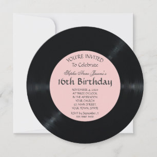 Invitation Elégant Blush Retro Vinyl Record Anniversaire