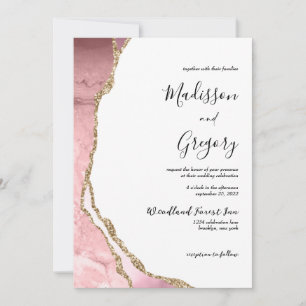 Invitation Élégant Blush Rose Agate Geode Gold Mariage