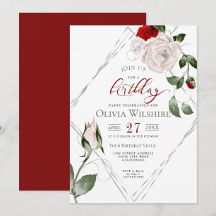 Invitation Elégant Blush Rose Anniversaire Argent Cadre