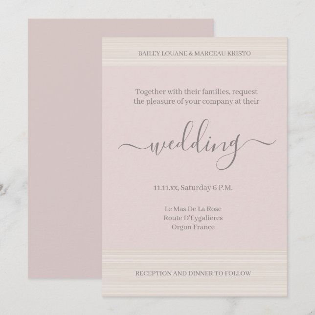 Invitation Élégant Blush Rose Bois Gris Grandes Tailles Chic  (Devant / Derrière)