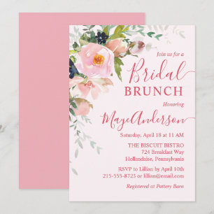 Invitation Élégant Blush rose bouquet floral Brunch nuptial