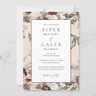 Invitation Elégant Blush rose Bourgogne Mariage floral Invita
