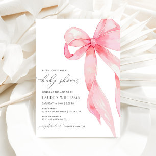 Invitation Élégant Blush rose Coquette Bow Girl Baby shower