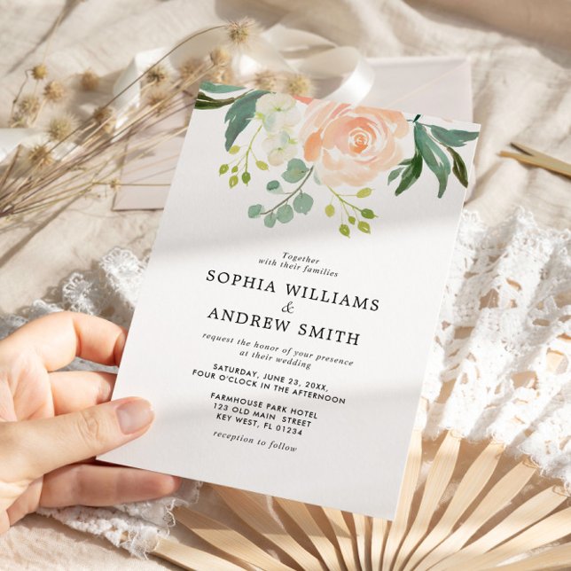 Invitation Elégant Blush Rose et Mariage Floral verdoyant (Créateur téléchargé)