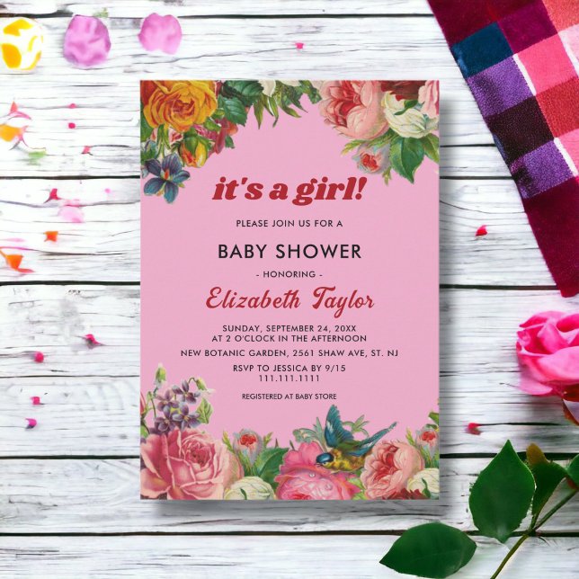 Invitation Élégant Blush rose été Floral Baby shower fille (Créateur téléchargé)