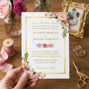 Invitation Élégant Blush rose Floral Chic Mariage or