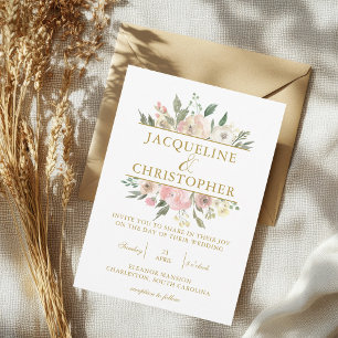 Invitation Élégant Blush rose Floral Mariage de script or