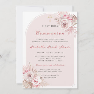 Invitation Élégant Blush Rose Floral Première Sainte Communio