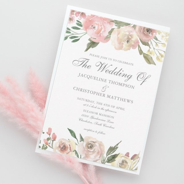 Invitation Elégant Blush rose ivoire floral de printemps mari (Créateur téléchargé)