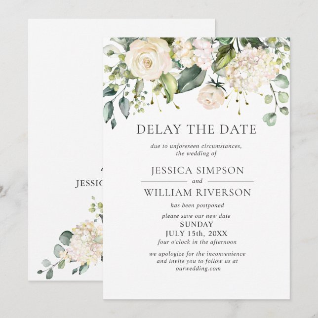 Invitation Elégant Blush Rose Mariage Date Postponton (Devant / Derrière)