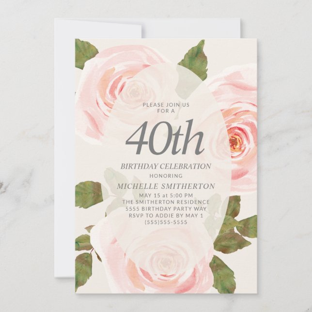 Invitation Élégant Blush rose Springtime Floral 40e anniversa (Devant)