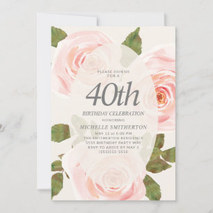 Invitation Élégant Blush rose Springtime Floral 40e anniversa