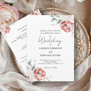 Invitation Élégant Blush Roses d'ivoire rouge tout en un Mari
