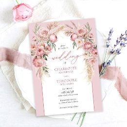 Invitation Elegant Blush Roses Pampas Grass Floral Wedding