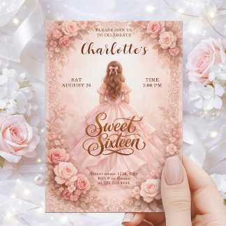 Invitation Elegant Blush Sweet Sixteen Birthday Card