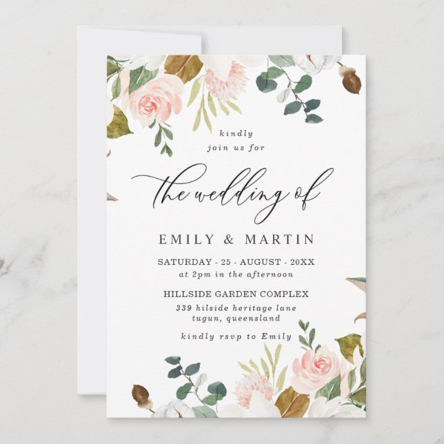 Invitation Elégant Blush & White Floral Spring Wedding (Devant)