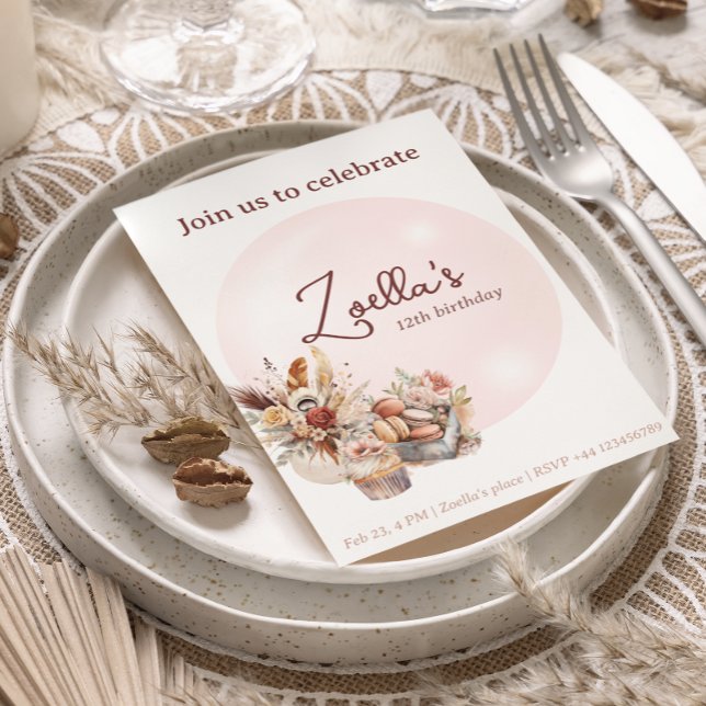 Invitation Elégant Bohème Printemps Anniversaire Par Thé (Elegant Bohemian Birthday Party Invitation)