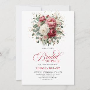 Invitation Élégant Bohème Rouge Blush Or Floral Fête de Maria