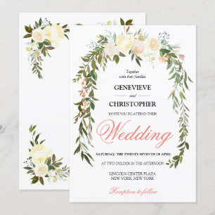 Invitation Elégant Boho Aquarelle Coral Floral