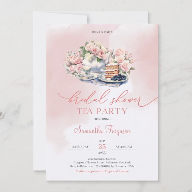 Invitation Elégant boho aquarelle rose pâle roses beige (Devant)