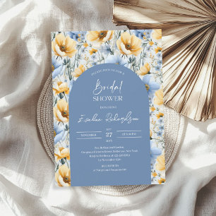 Invitation Elégant Boho arc bleu et jaune fleur sauvage