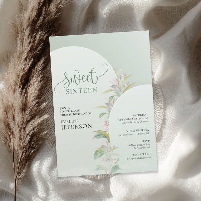 Invitation Élégant boho arch vert feuillage floral (Elegant boho arch green foliage blush floral invitation)
